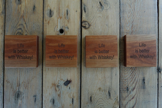 "Life is better with Whiskey" Coaster Set in Cherry