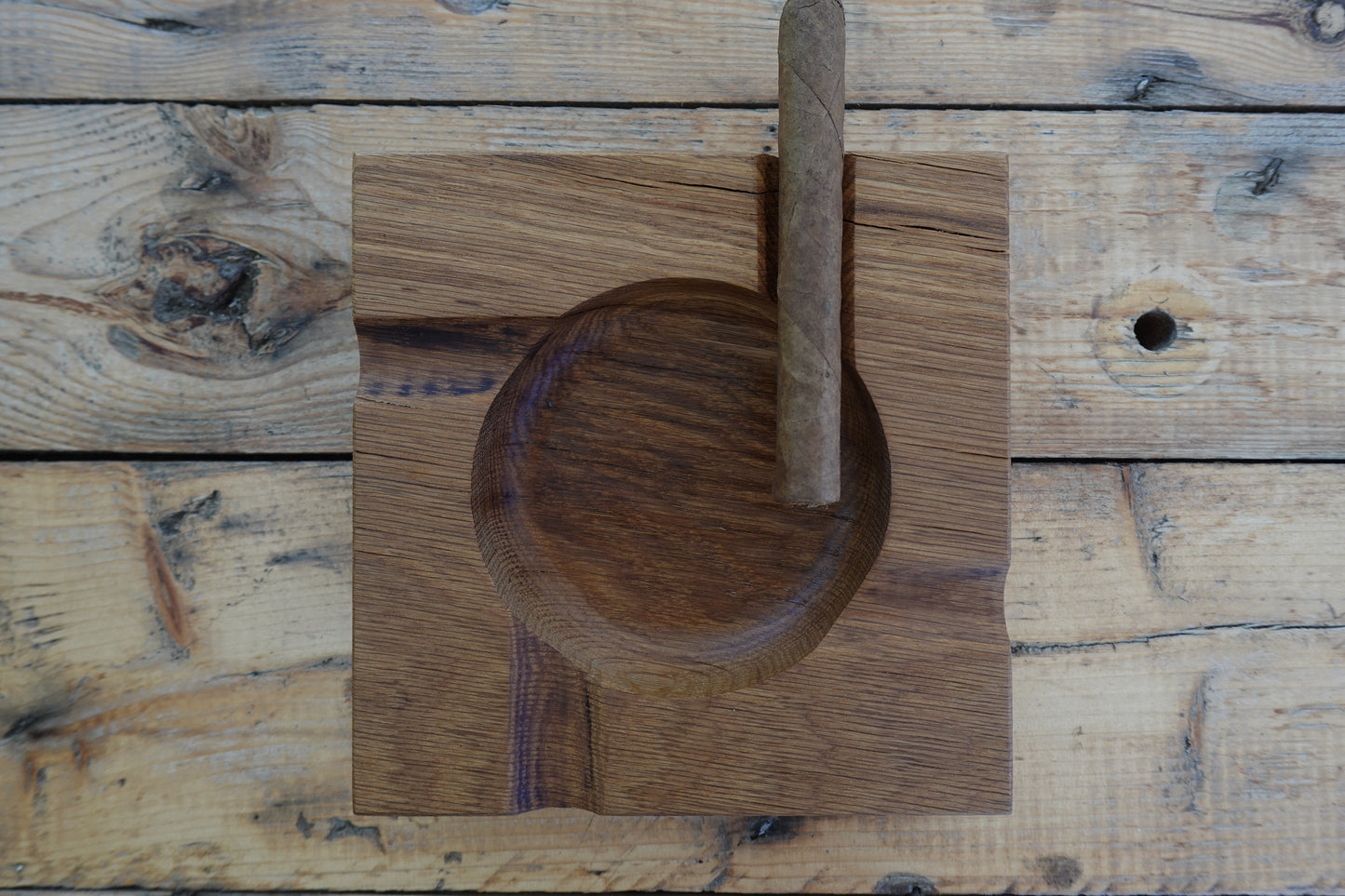 4 Slot Indiana White Oak Cigar Ashtray 092024WO4