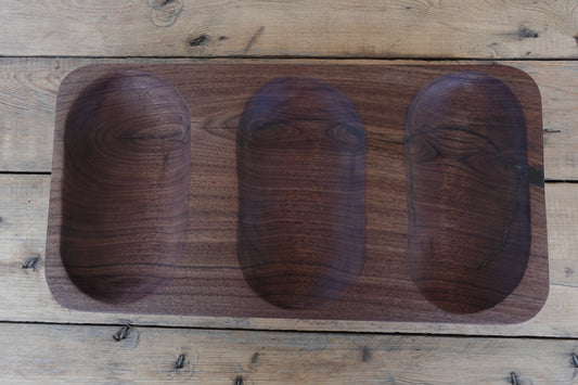 Power Carved 3 Space Indiana Walnut Charcuterie Serving Tray