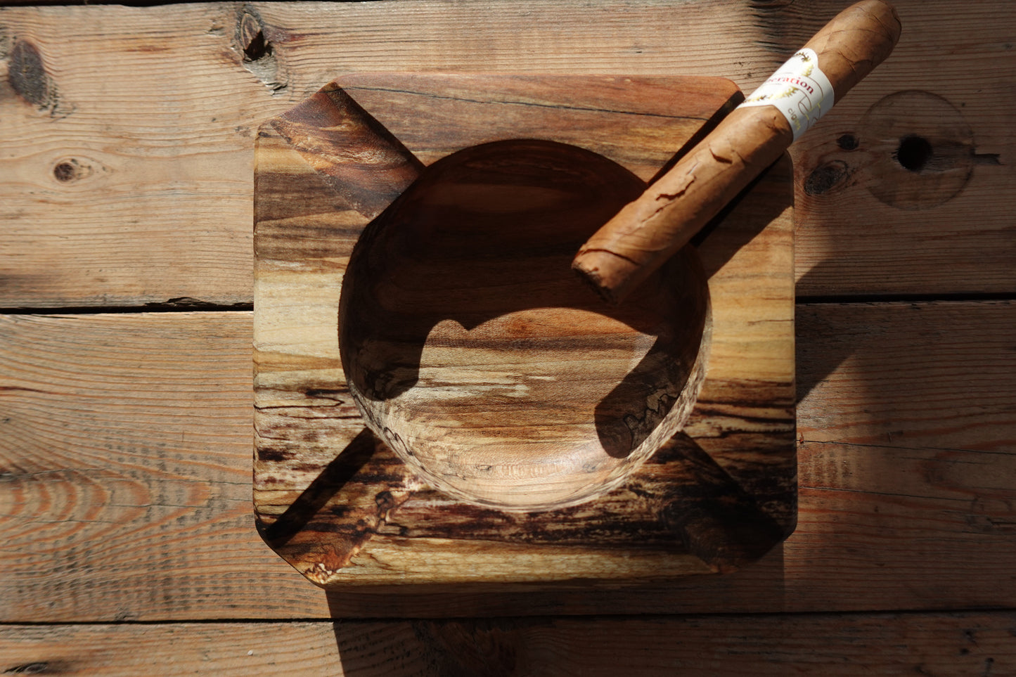 1292025SM4S2 Indiana Spalted Maple Four Finger Cigar Ashtray