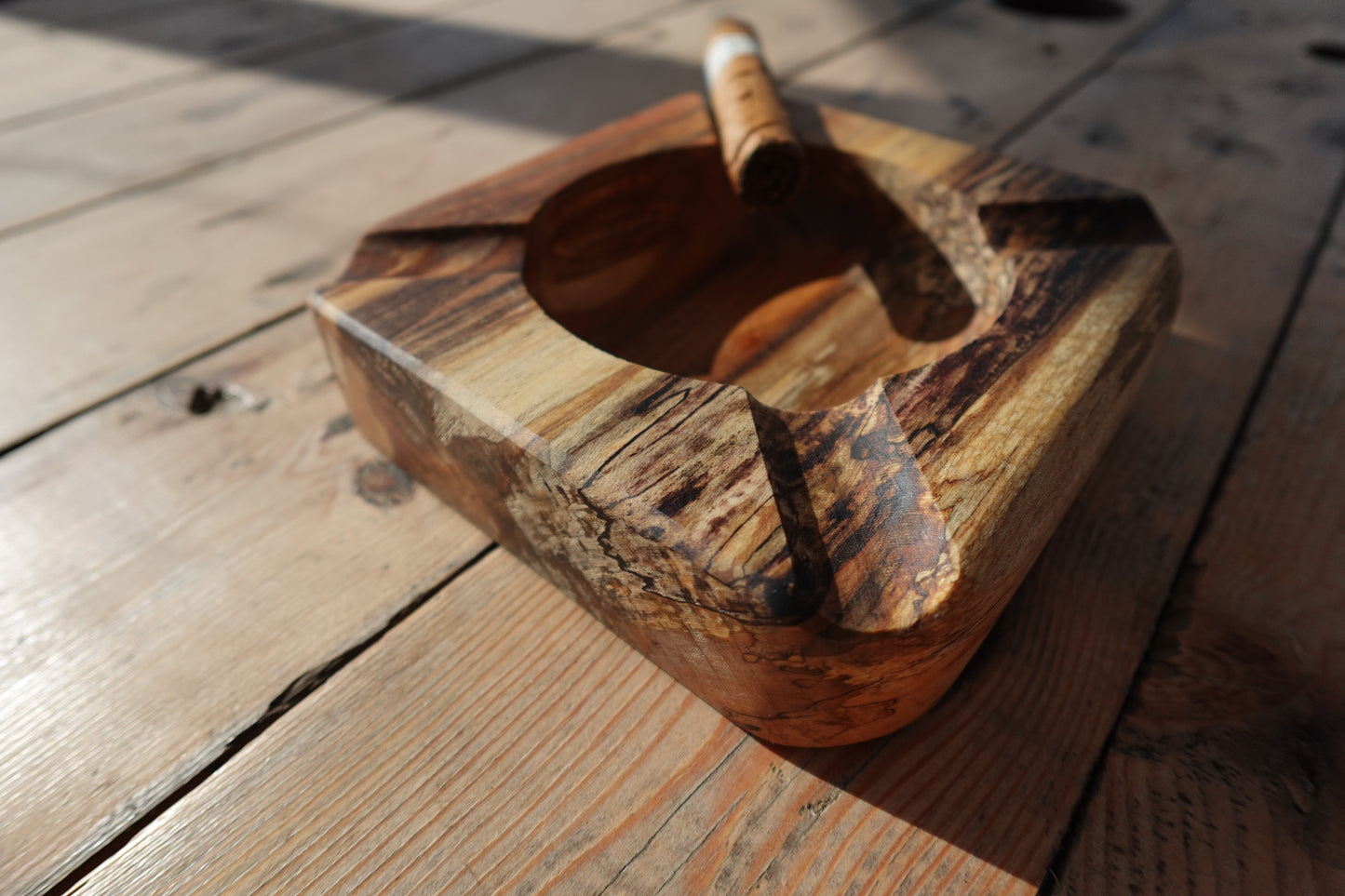 1292025SM4S2 Indiana Spalted Maple Four Finger Cigar Ashtray