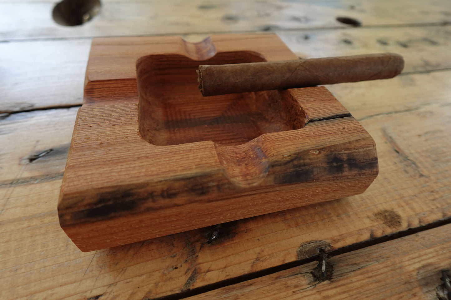 Beautiful Red Oak 4 Slot Cigar Ashtray