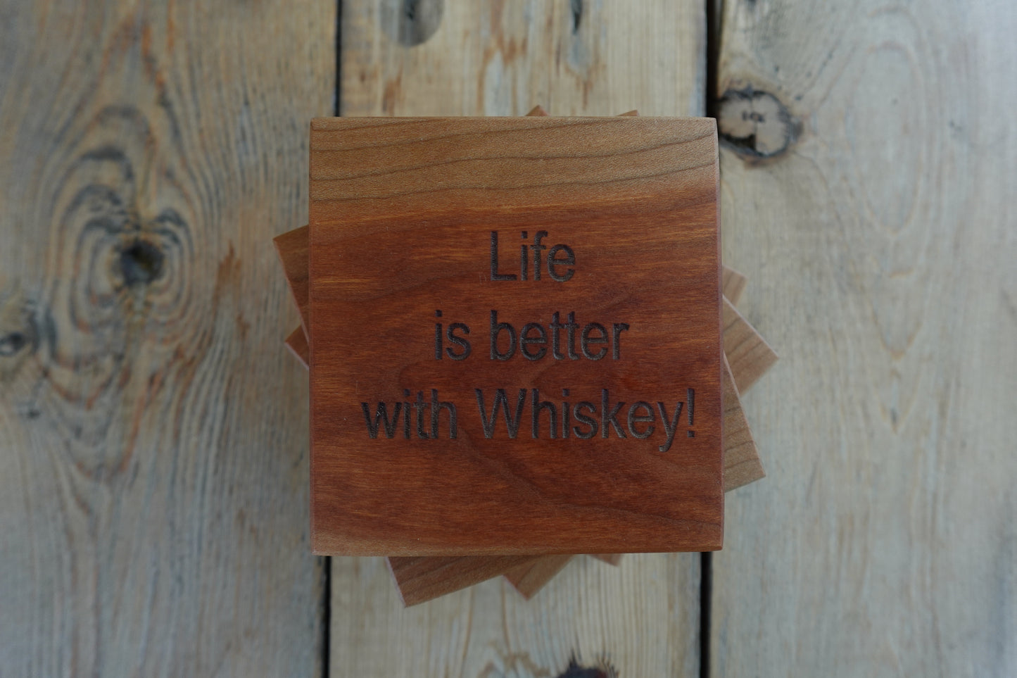 "Life is better with Whiskey" Coaster Set in Cherry