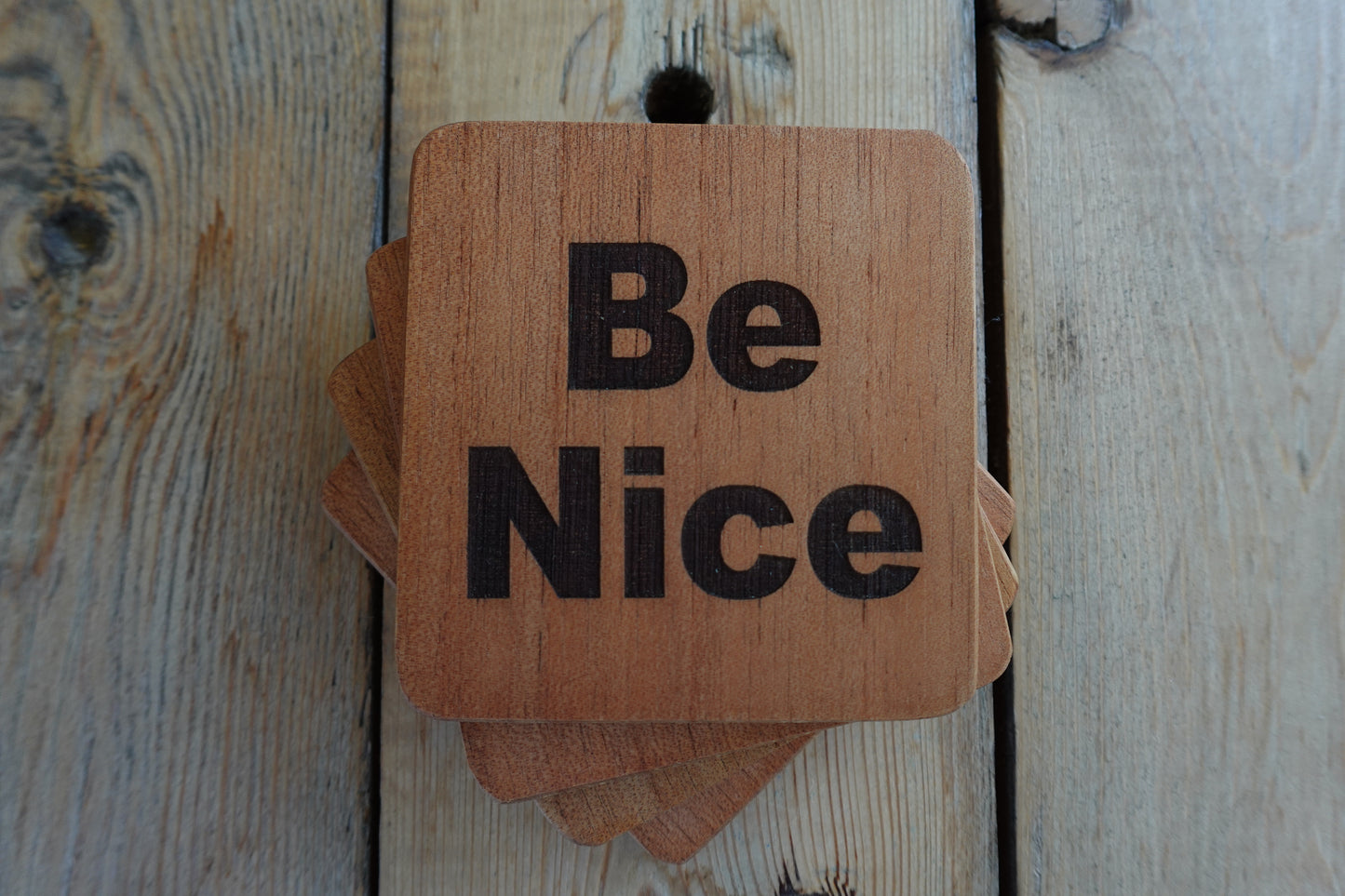 Indiana Cherry Wood Coasters "Be Nice"