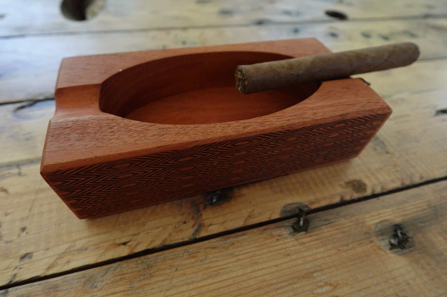 Exotic African Mahogany Two Slot Cigar Ashtray  4122024AM2