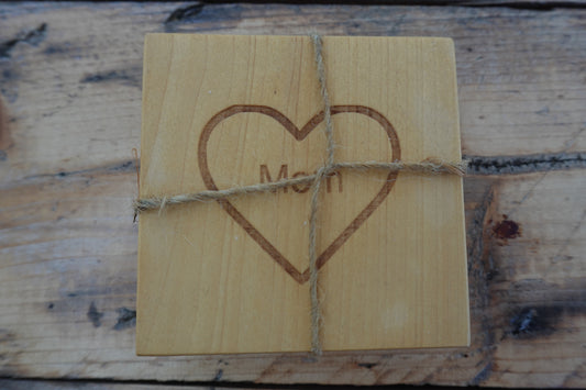 Mom Heart Indiana Hardwood Coasters