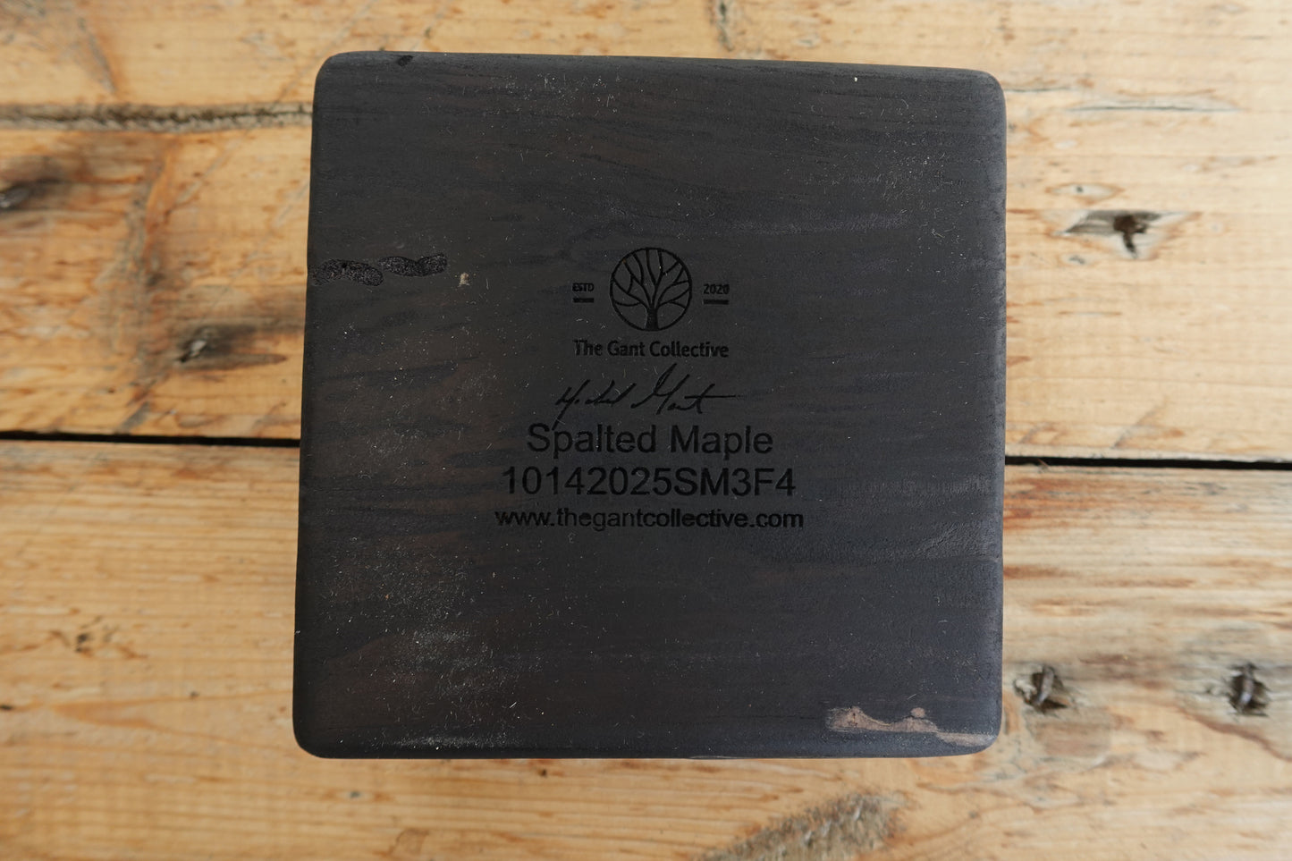 10142025SM3F4  Black Dyed Spalted Maple Four Finger Cigar Ashtray