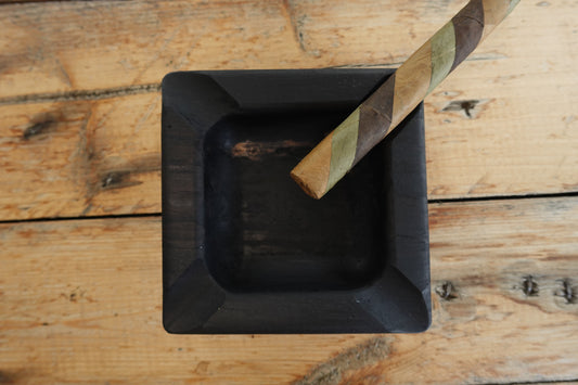 10142025SM3F4  Black Dyed Spalted Maple Four Finger Cigar Ashtray