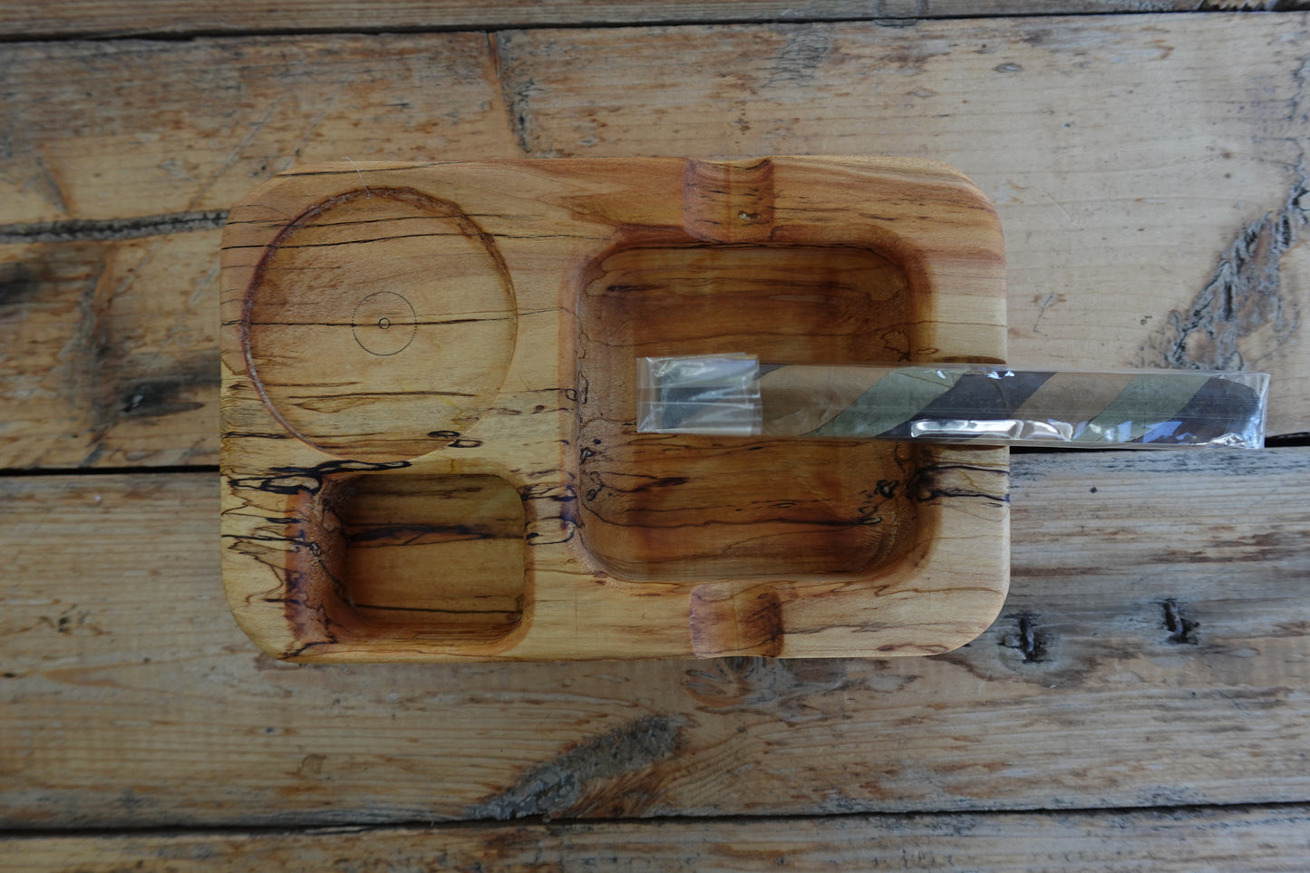 Indiana Spalted Maple Cigar Ashtray, with Coaster & Lighter/Cutter Slot