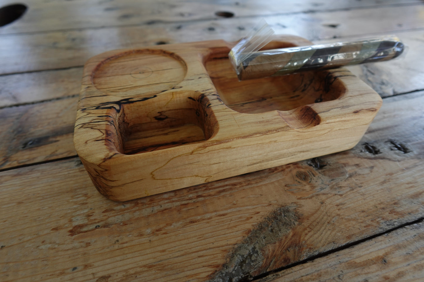 Indiana Spalted Maple Cigar Ashtray, with Coaster & Lighter/Cutter Slot