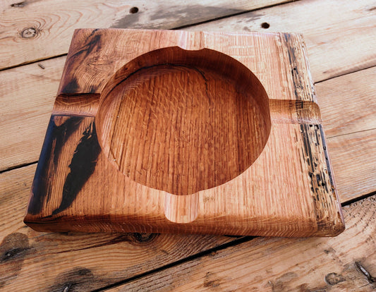 Red Oak 4 slot square ashtray with circle tray and epoxy accents!